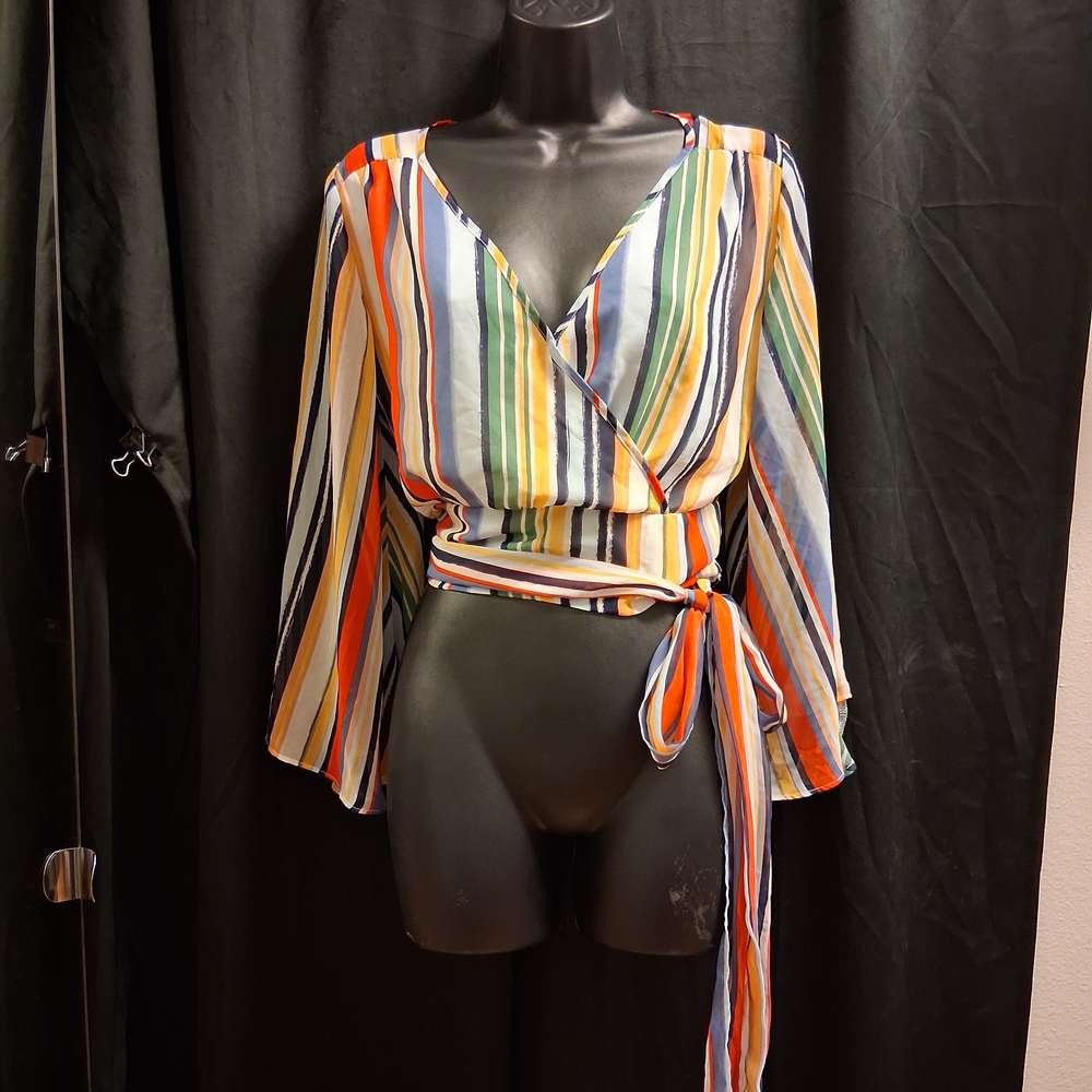 7th Avenue Colorful Striped Wrap Blouse